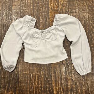 Abercrombie & Fitch pale icy blue Lace-Up Puff Sleeve Crop Top